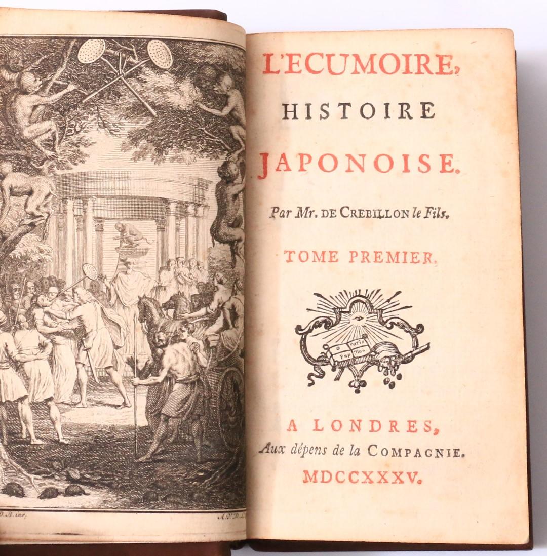 Claude Prosper Jolyot de Crebillon [Crebillon fils] - L'ecumoire, Histoire Japonoise [actually Tanzai et Neadarne] - No Publisher, 1735, Second Edition.