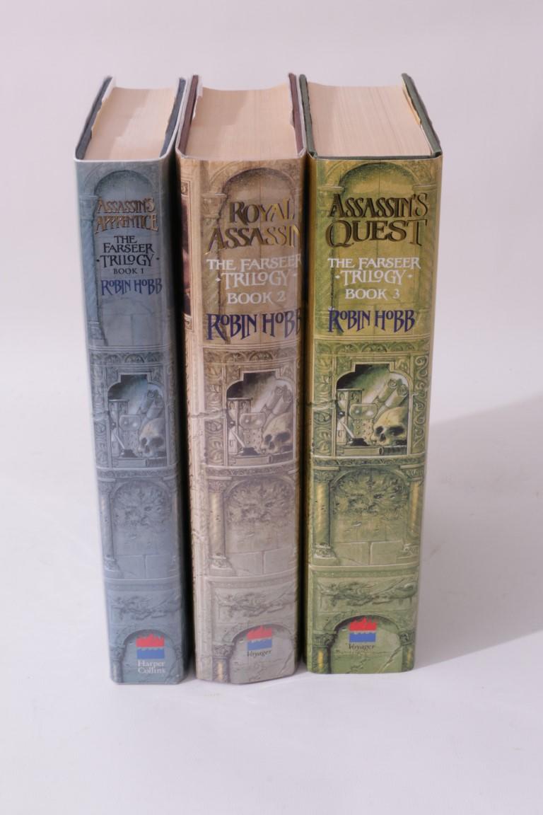 Robin Hobb - The Farseer Trilogy [comprising] Assassin's Apprentice, Royal Assassin and Assassin's Quest - Harper Collins / Voyager, 1995-1997, First Edition.  Signed