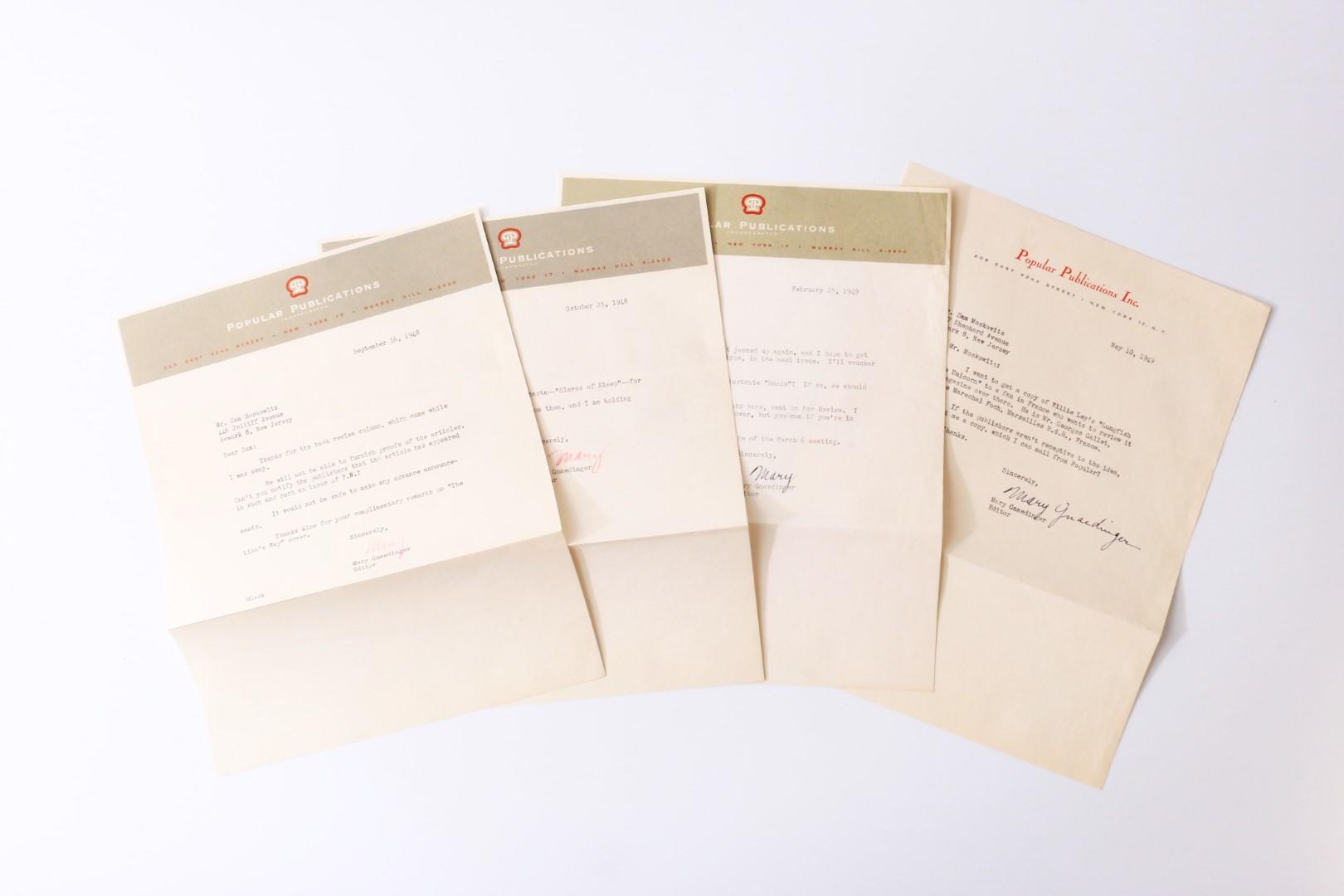 Mary Gnaedinger - Four TLS [Typed Letters Signed] to Sam Moskowitz - None, 1948-1949, . Signed