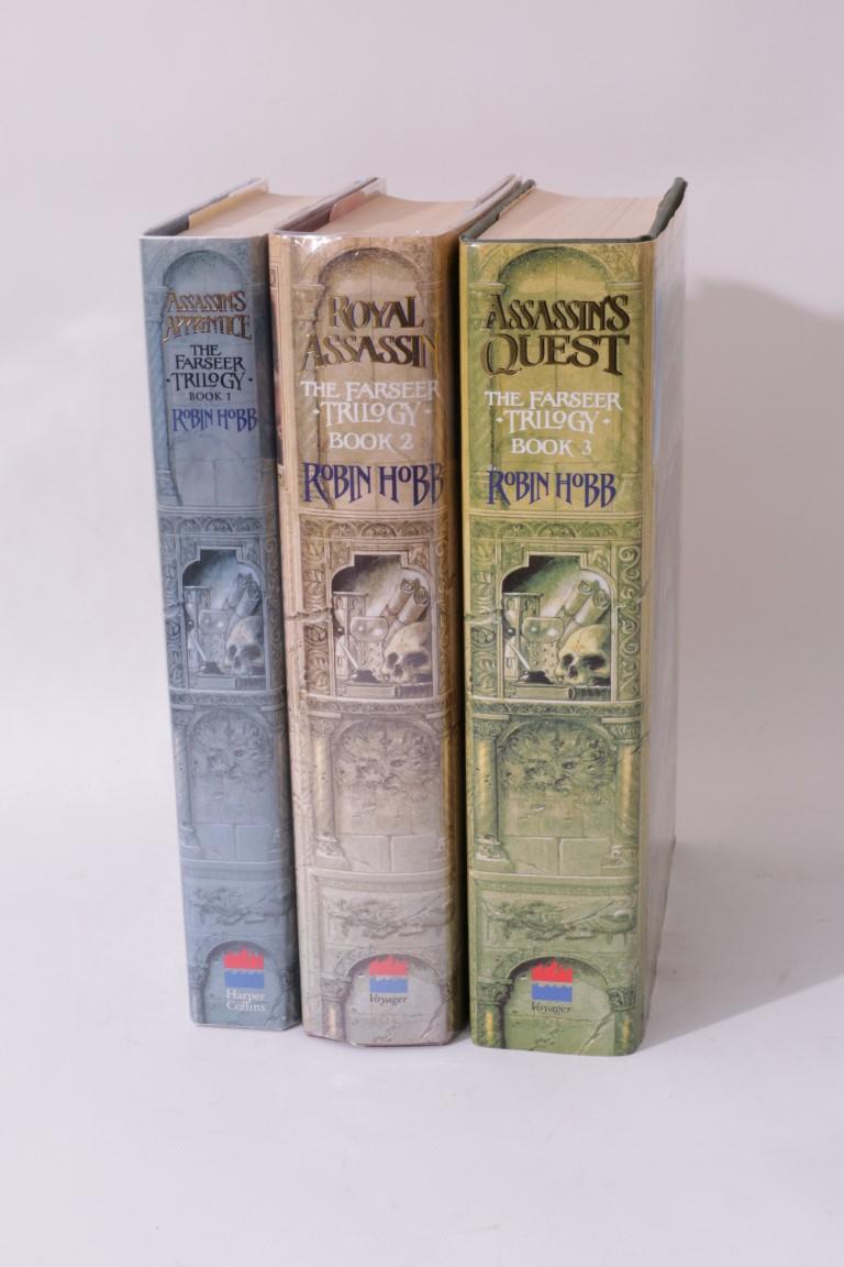 Robin Hobb - The Farseer Trilogy [comprising] Assassin's Apprentice, Royal Assassin and Assassin's Quest - Harper Collins / Voyager, 1995-1997, First Edition.  Signed