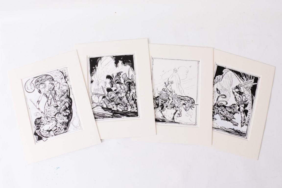Josh Kirby - Four Pieces of Original Art for Alan Burt Akers's Secret Scorpio - DAW, c. 1977, . Signed