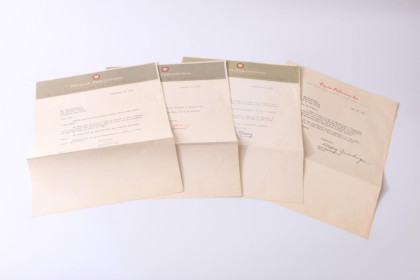 Mary Gnaedinger - Four TLS [Typed Letters Signed] to Sam Moskowitz - None, 1948-1949, . Signed