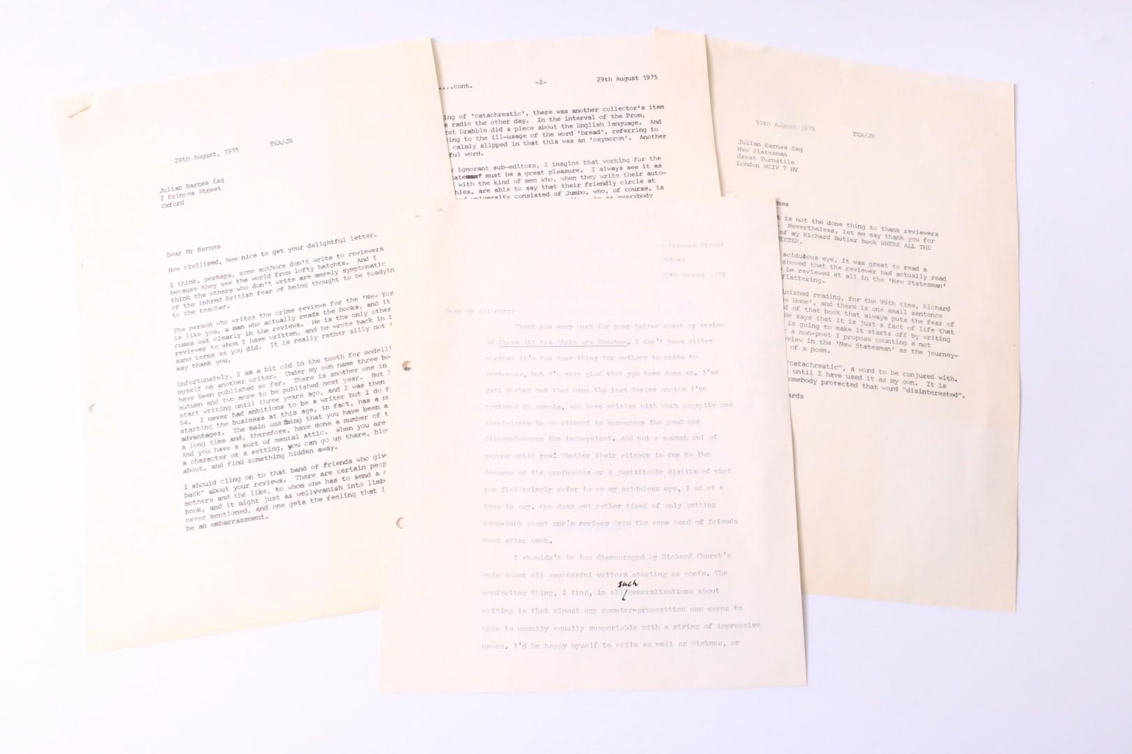 Julian Barnes - Typed Letter Signed [TLS] to Ted Allbeury - None, 1975, . Signed