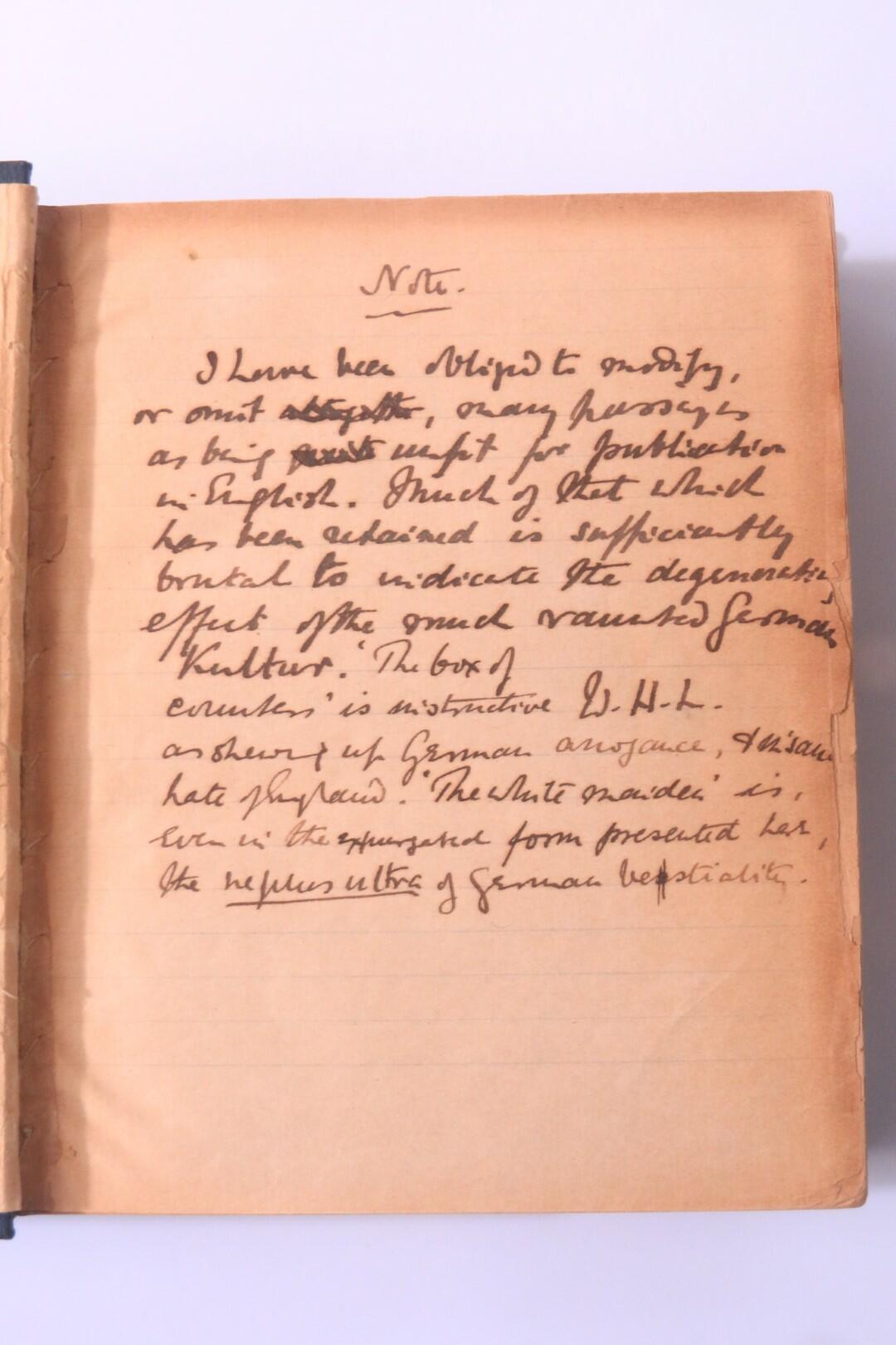 Hanns Heinz Ewers [trans. William Henry Lowe] - Supernatural Tales [Horrible German Tales] - No Publisher, 1915, Manuscript.