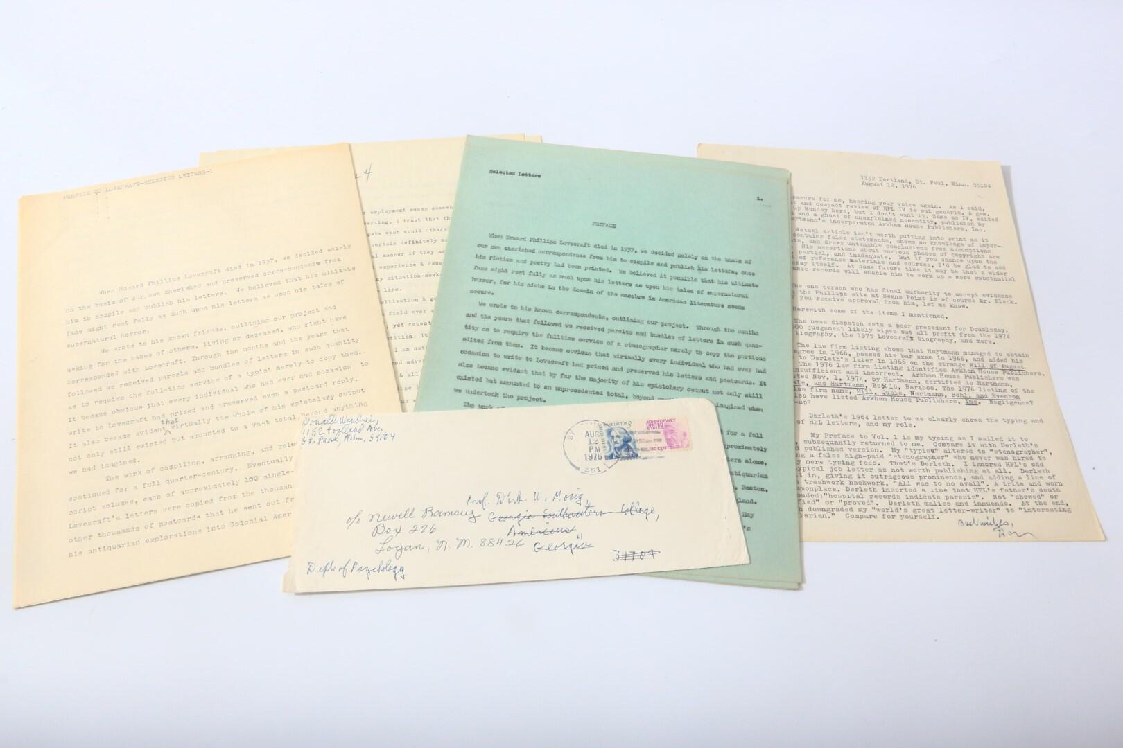 Donald Wandrei - A Letter to Dirk Mosig, with Manuscript Material - No Publisher, 1976, . Signed