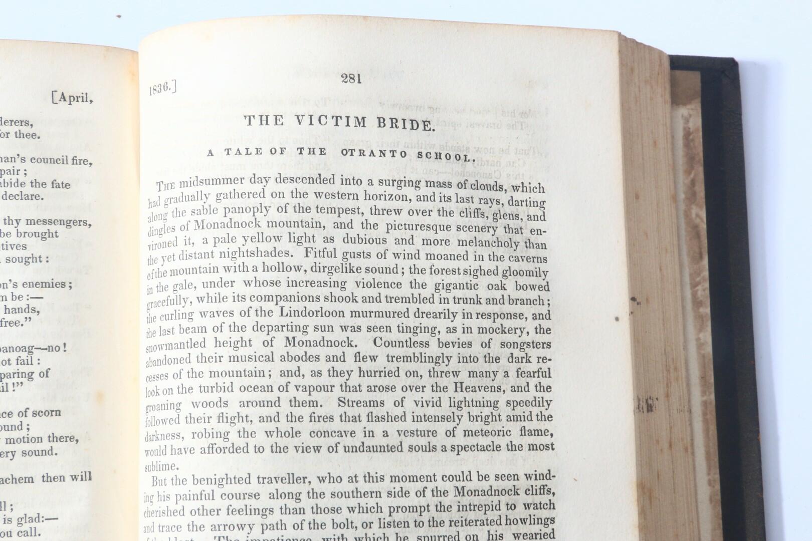 Sumner Lincoln Fairfield - The North American Quarterly Magazine April, 1836 [featuring] The Victim Bride by the Editor, a Very Early Werewolf Tale. - Seyfert & Phillips, 1836, First Edition.