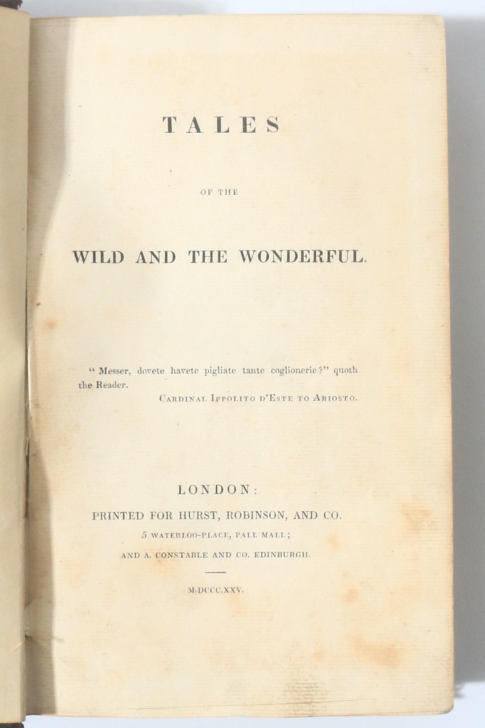 Anonymous [Mary Diana Dods aka Walter Sholto Douglas] - Tales of the Wild and the Wonderful - Hurst, Robinson, & Co., 1825, First Edition.