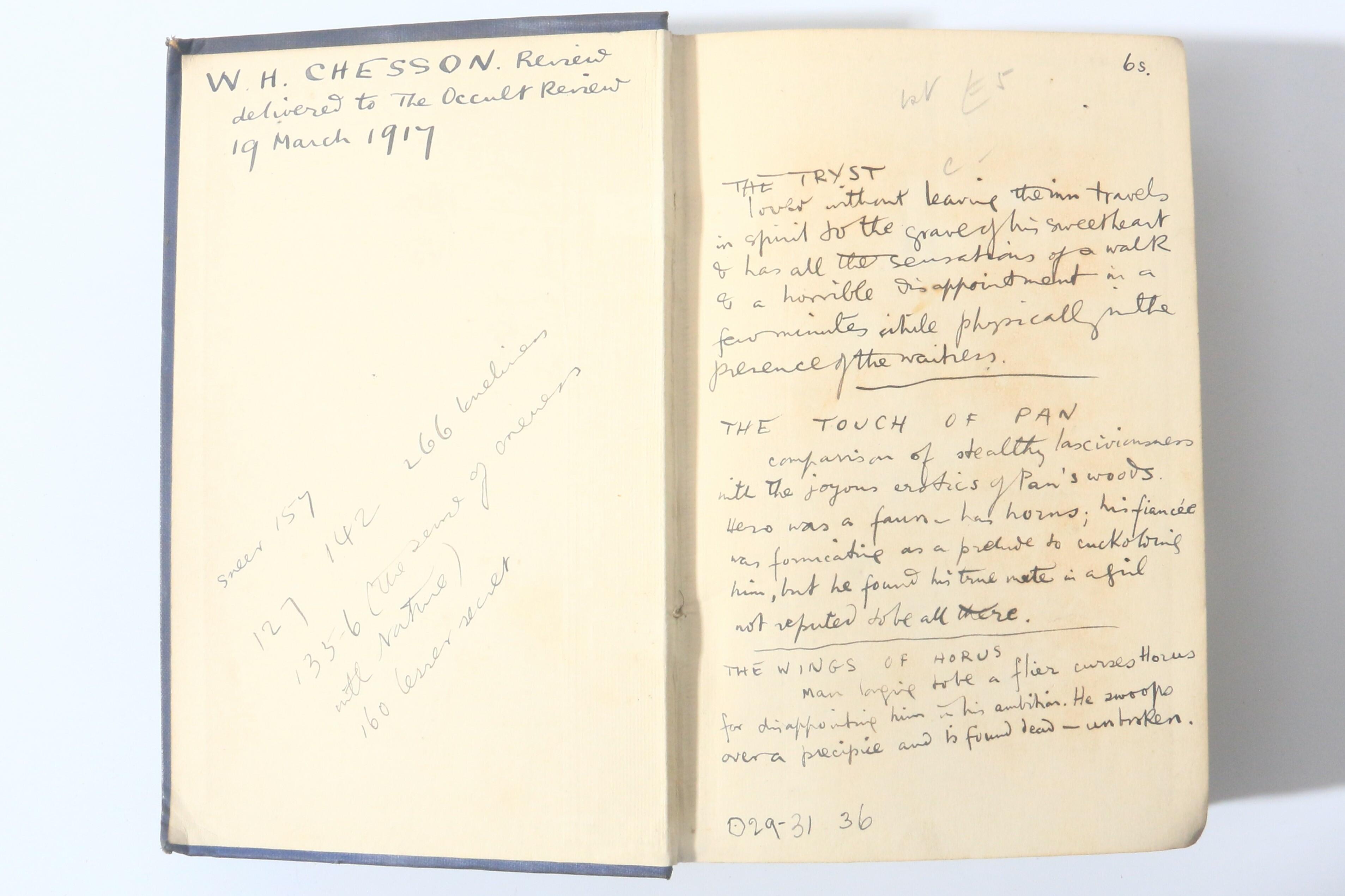 Algernon Blackwood - Day and Night Stories - W.H. Chesson's Review Copy - Cassell, 1917, First Edition.