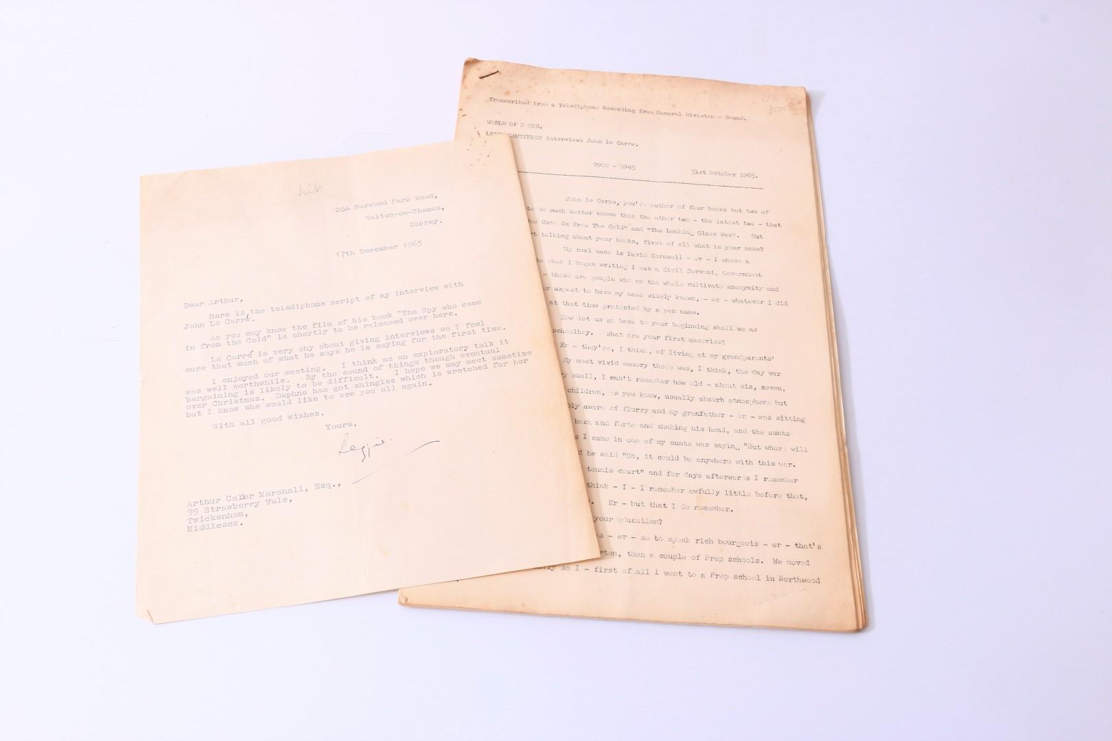 John le Carre - Typescript of an Interview with Le Carre by Leigh Crutchley - , 1965, Manuscript.