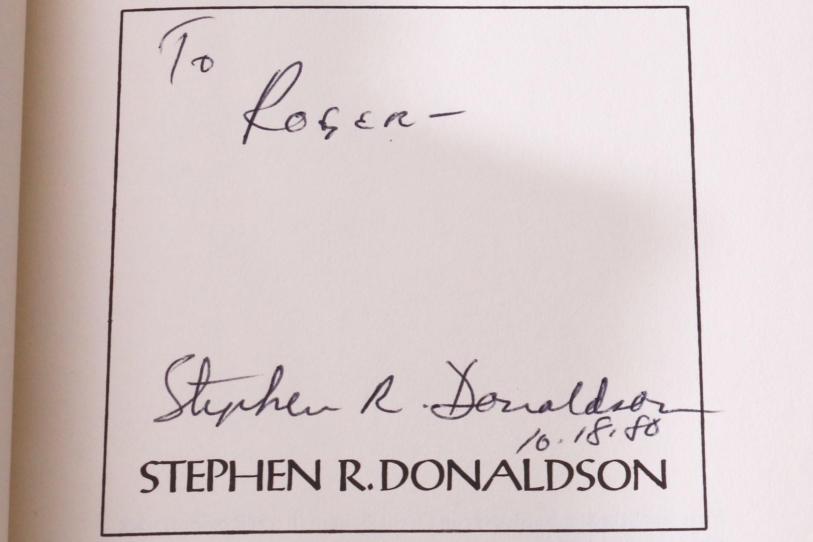 Stephen Donaldson - The Second Chronicles of Thomas Covenant [comprising] The Wounded Land, The One Tree, and White Gold Weilder - Sidgwick & Jackson / Collins, 1980-1983, Signed First Edition.