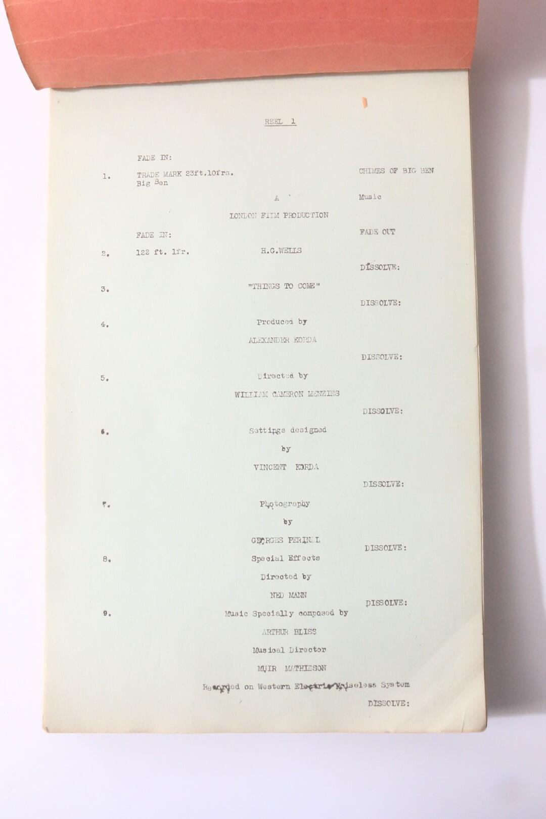 H.G. Wells - Things to Come: Release Script - , 1936, Manuscript.
