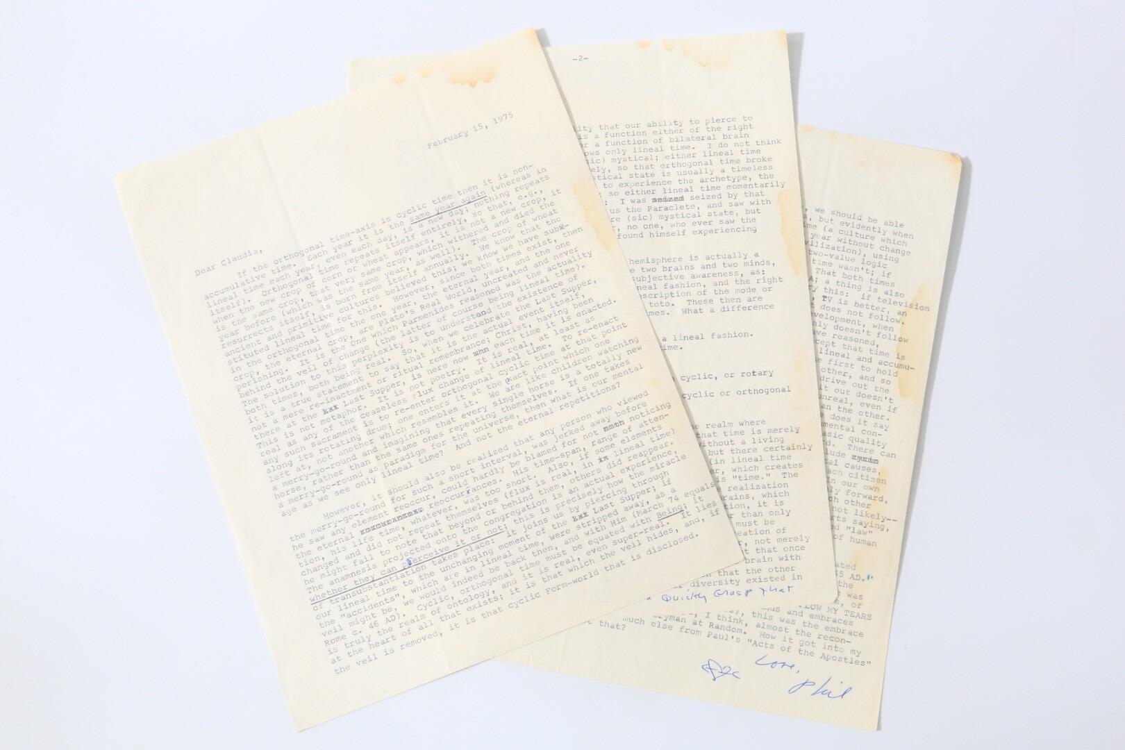 Philip K. Dick - Typed Letter Signed [TLS] to Claudia Bush Dated February 15th 1975