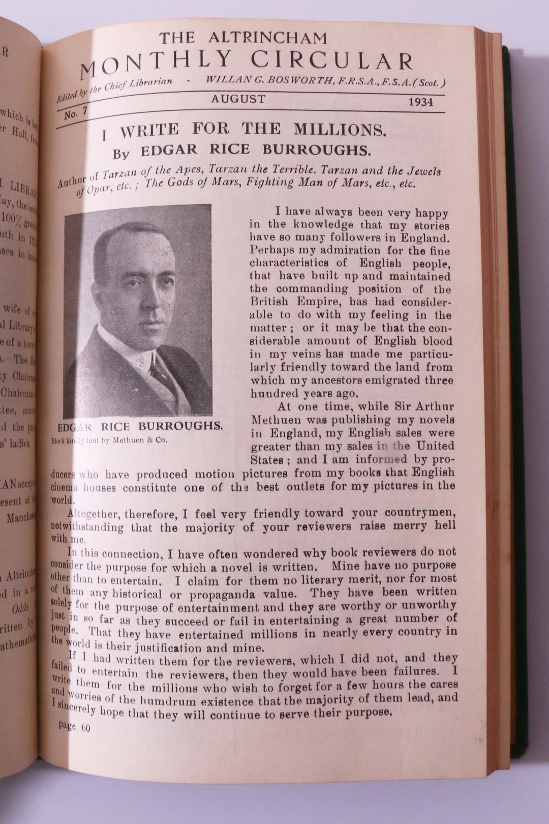 Various [inc. Edgar Rice Burroughs] - The Altrincham Monthly Circular: Volume One - No Publisher, 1934, First Edition.