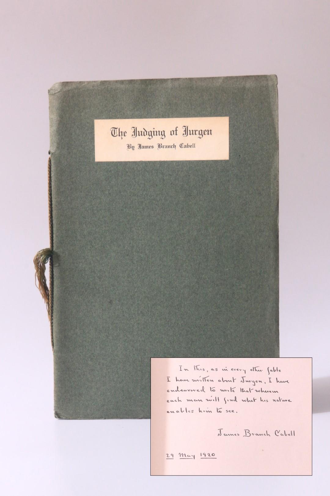 James Branch Cabell - The Judging of Jurgen - The Bookfellows, 1920, Signed First Edition.