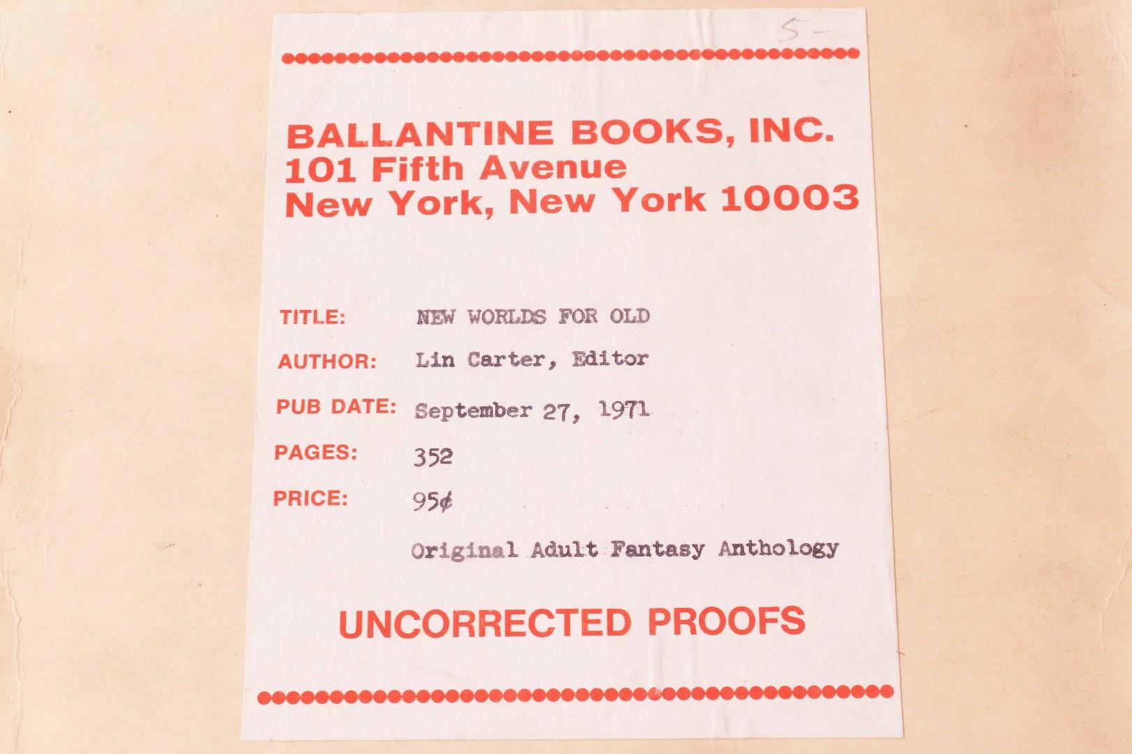 Lin Carter [ed] - New Worlds for Old - Ballantine Books, 1971, Proof.