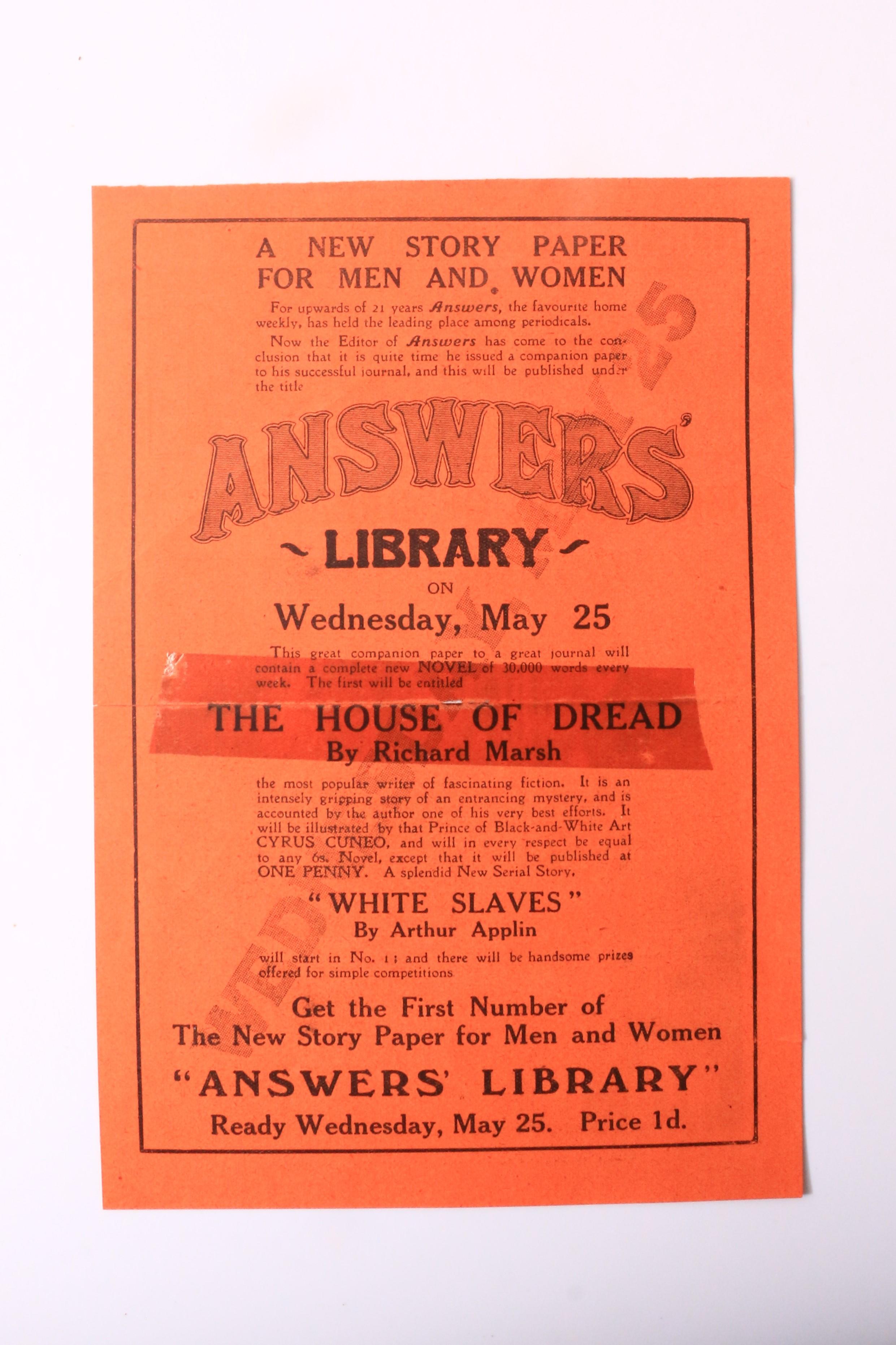 Richard Marsh - The House of Dread Flyer[?] - Answers Library, n.d., .