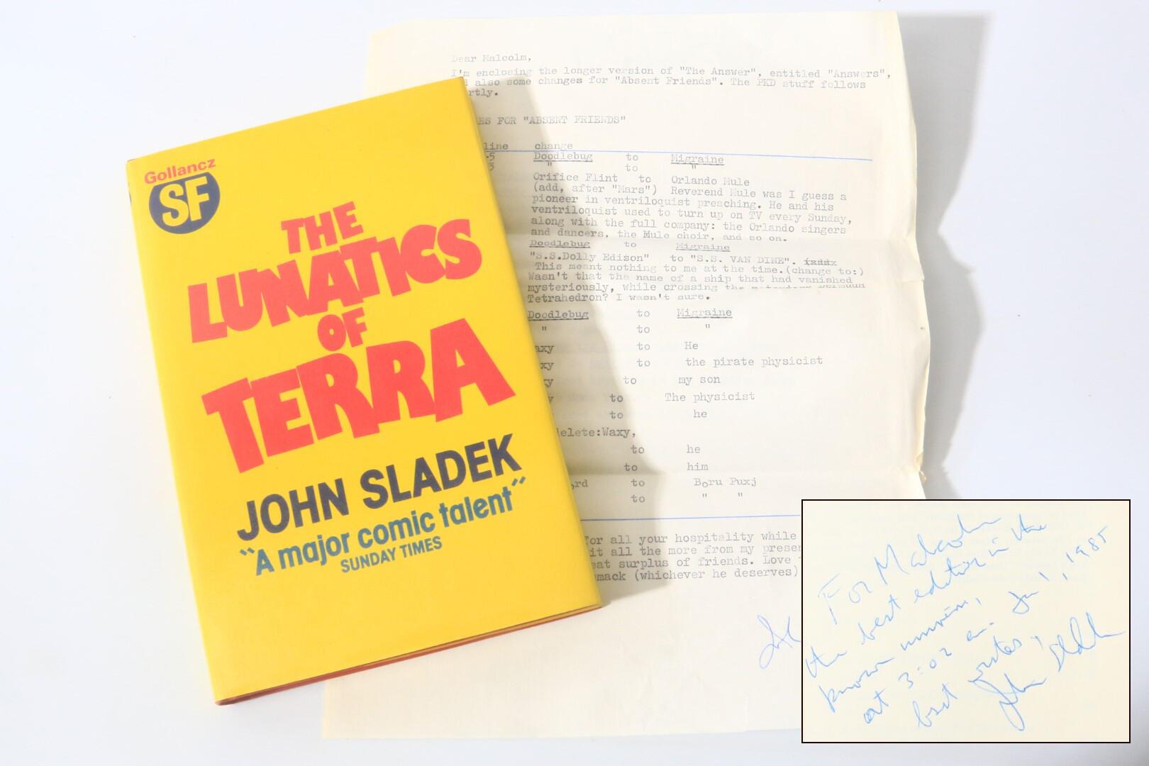 John Sladek - The Lunatics of Terra - Gollancz, 1984, Signed First Edition.