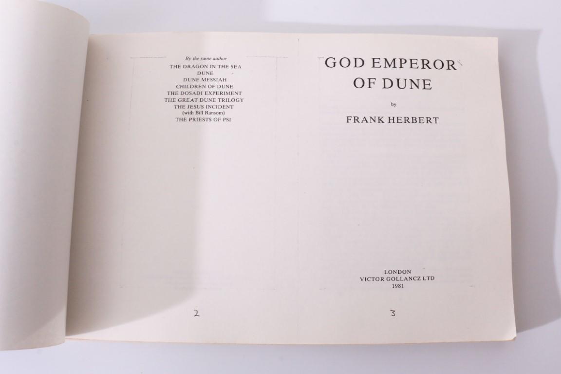 Frank Herbert - God Emperor of Dune - Gollancz, 1981, Proof. Signed