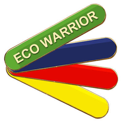 Eco Warrior Badge (bar shape)- Various Colours- Black Rooster School Badges