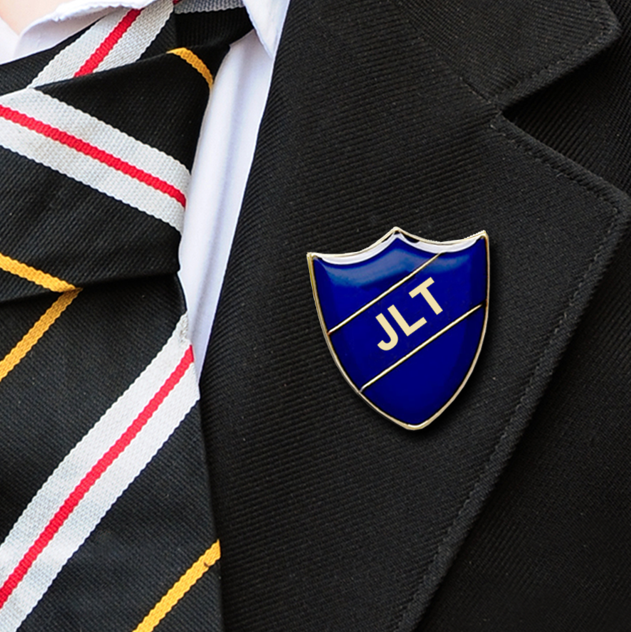 JLT school badge shield shape blue