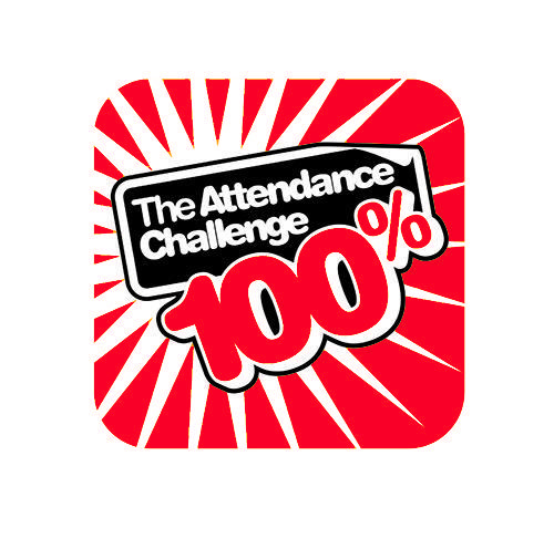 100% Attendance Challenge badges - red