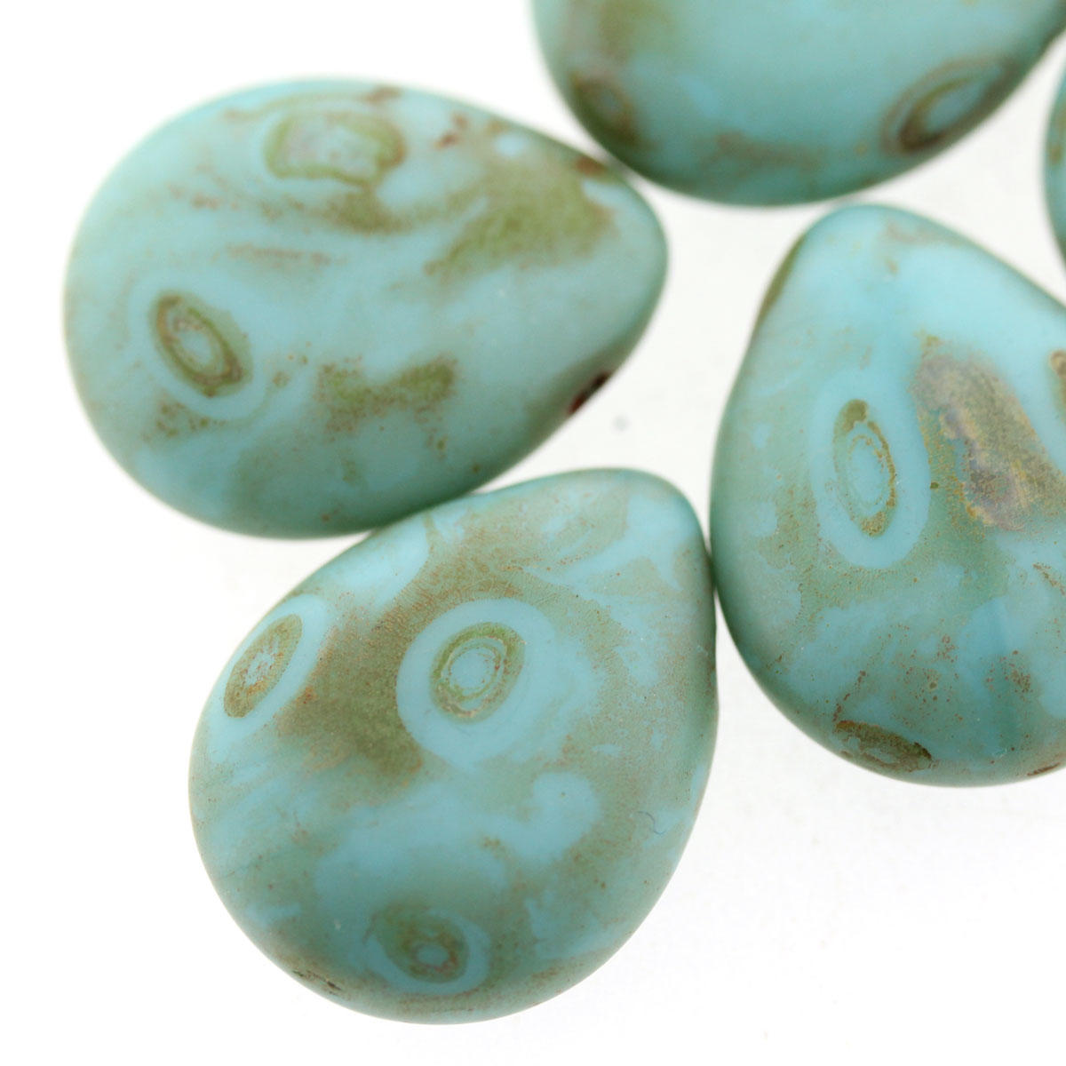 Verdigris Green Petal Glass Beads - Code 154/07