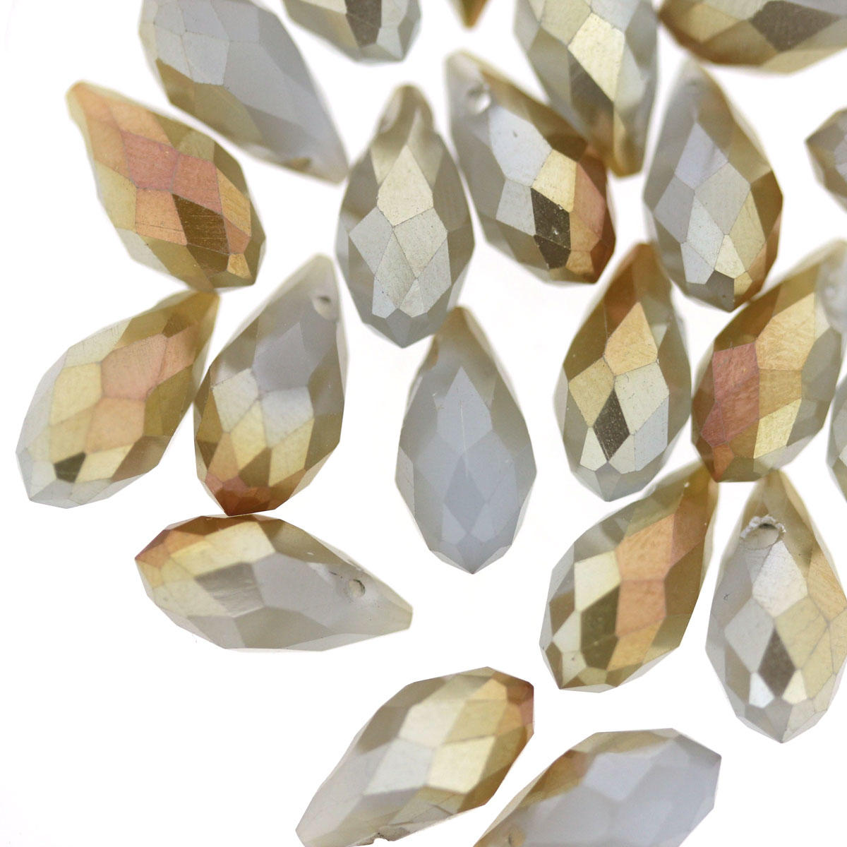 Grey and Gold Faceted Electroplated Glass Drop Beads