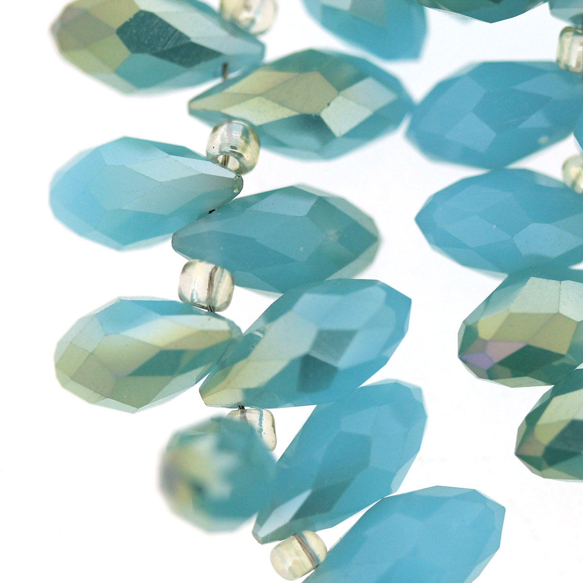 Aqua & Gold Faceted Electroplated Glass Drop Beads