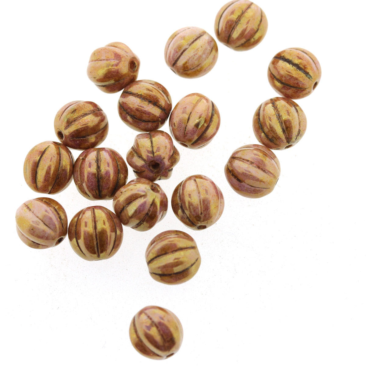 Beige Pink Picasso Melon Bead
