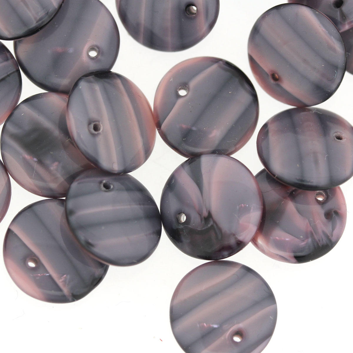 Pink and Black Flat Glass Disc Bead