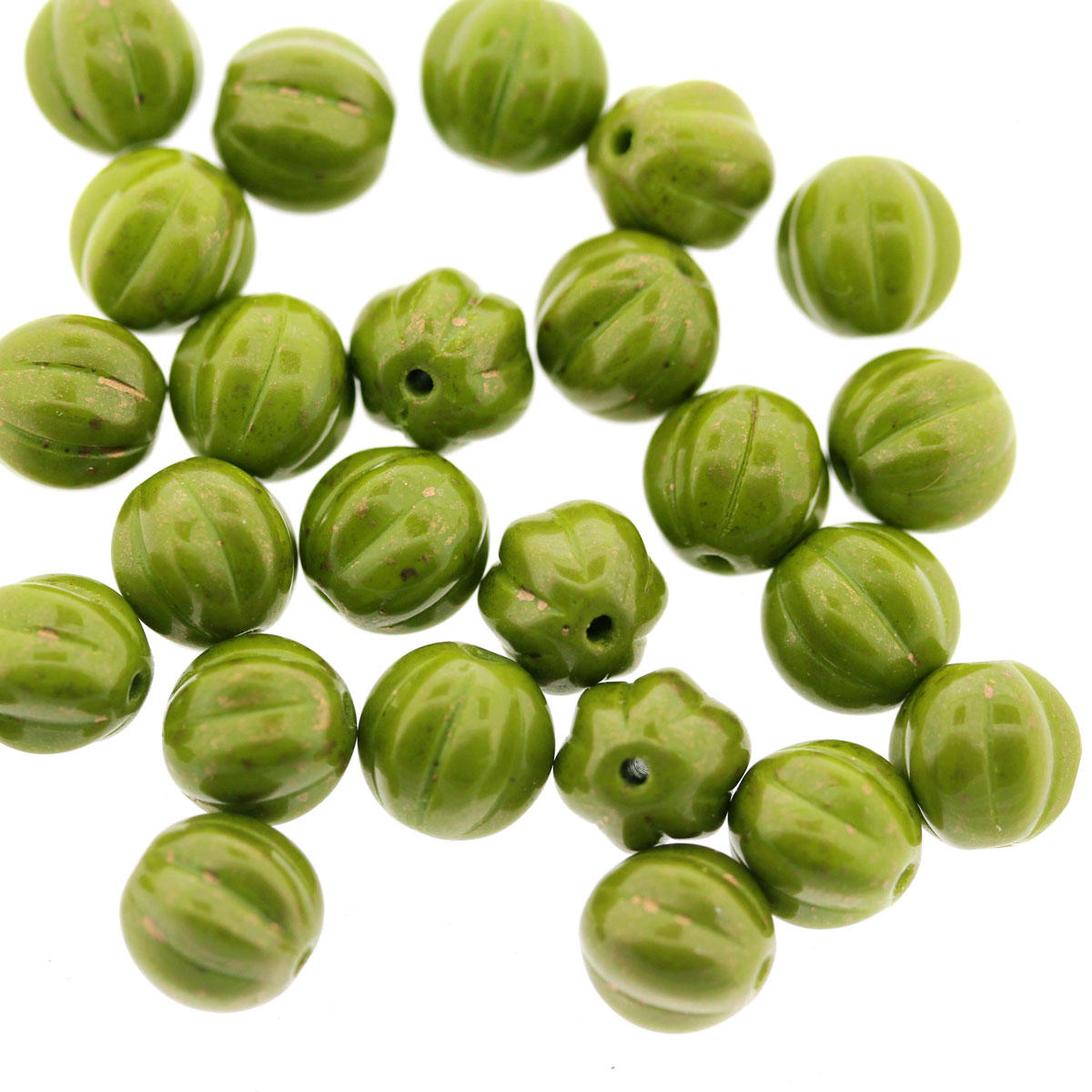 Green Marbled Opaque Melon Glass Beads