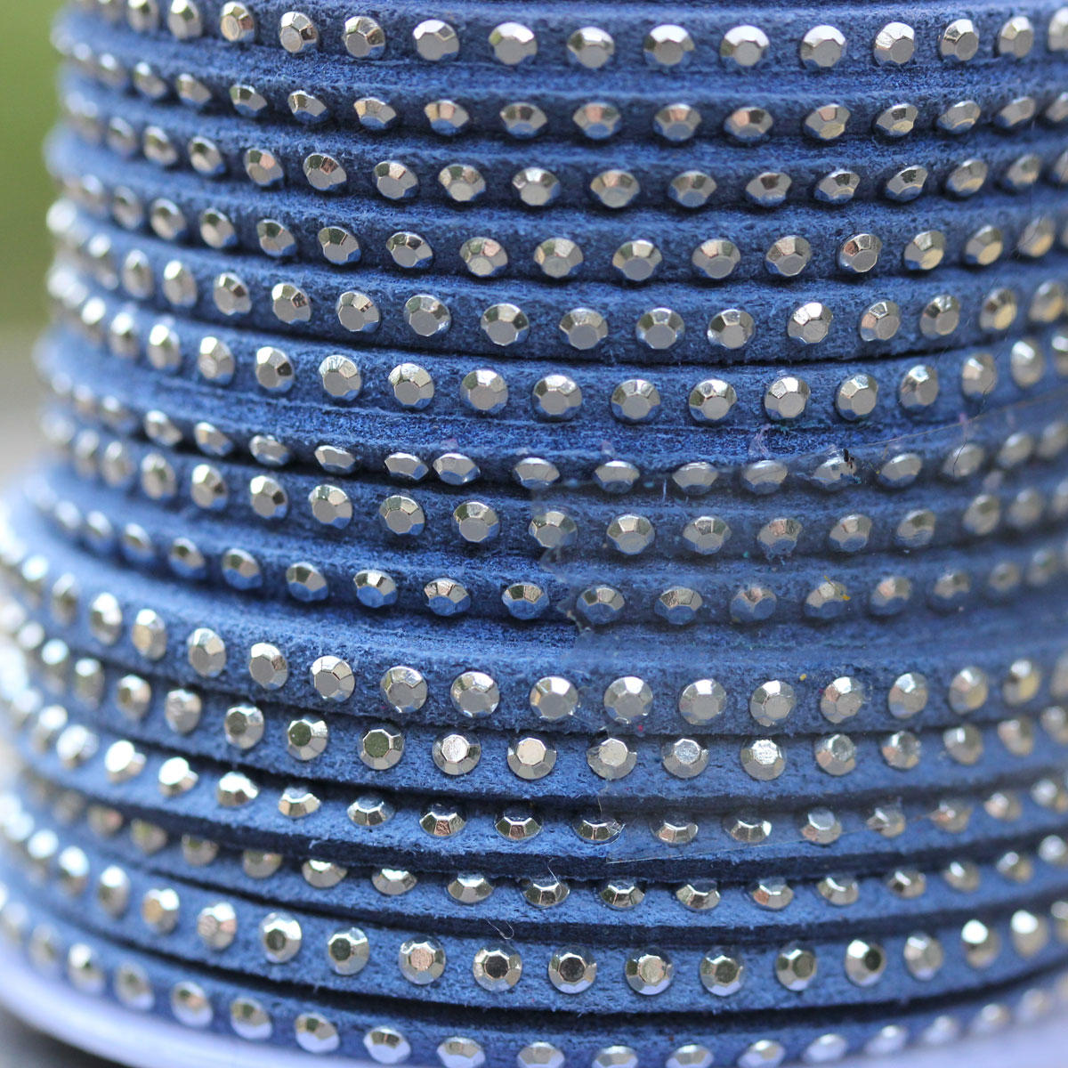 Denim Blue Faux Suede Thin Banding with Silver Beading