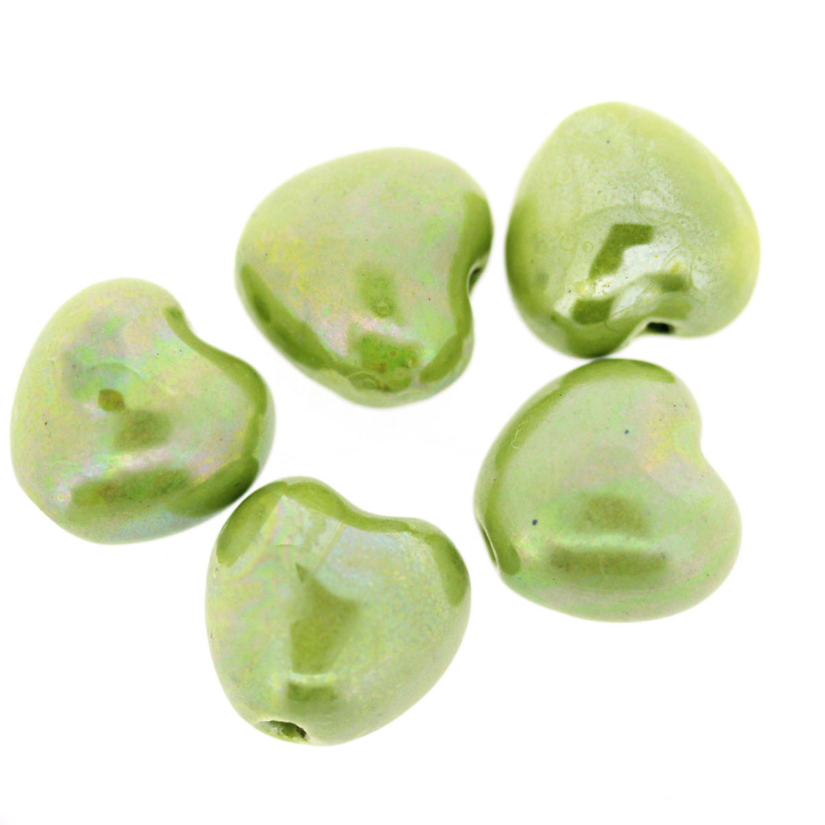 Lime Green Ceramic Puffed Heart Beads