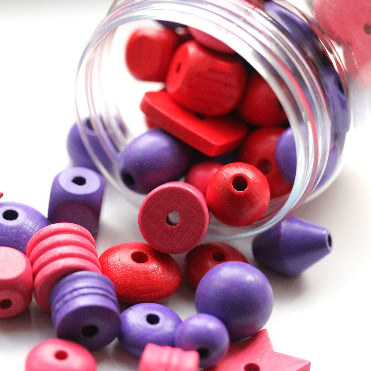 Purple & Red Tub of Wooden Beads