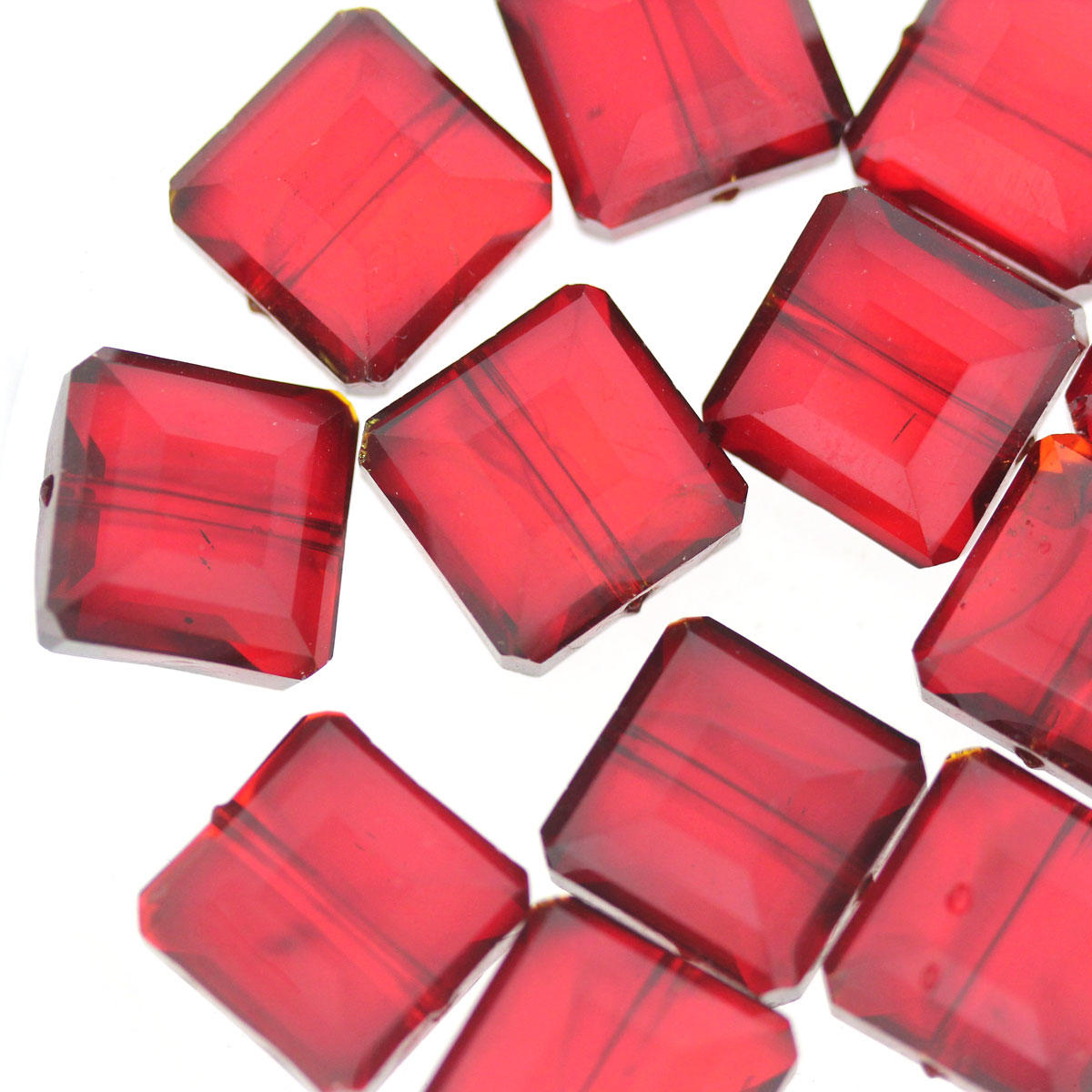 Deep Red Square Faceted Glass Beads