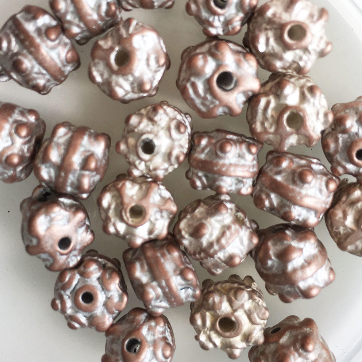 Silvered Copper Drum Shaped Metal Beads