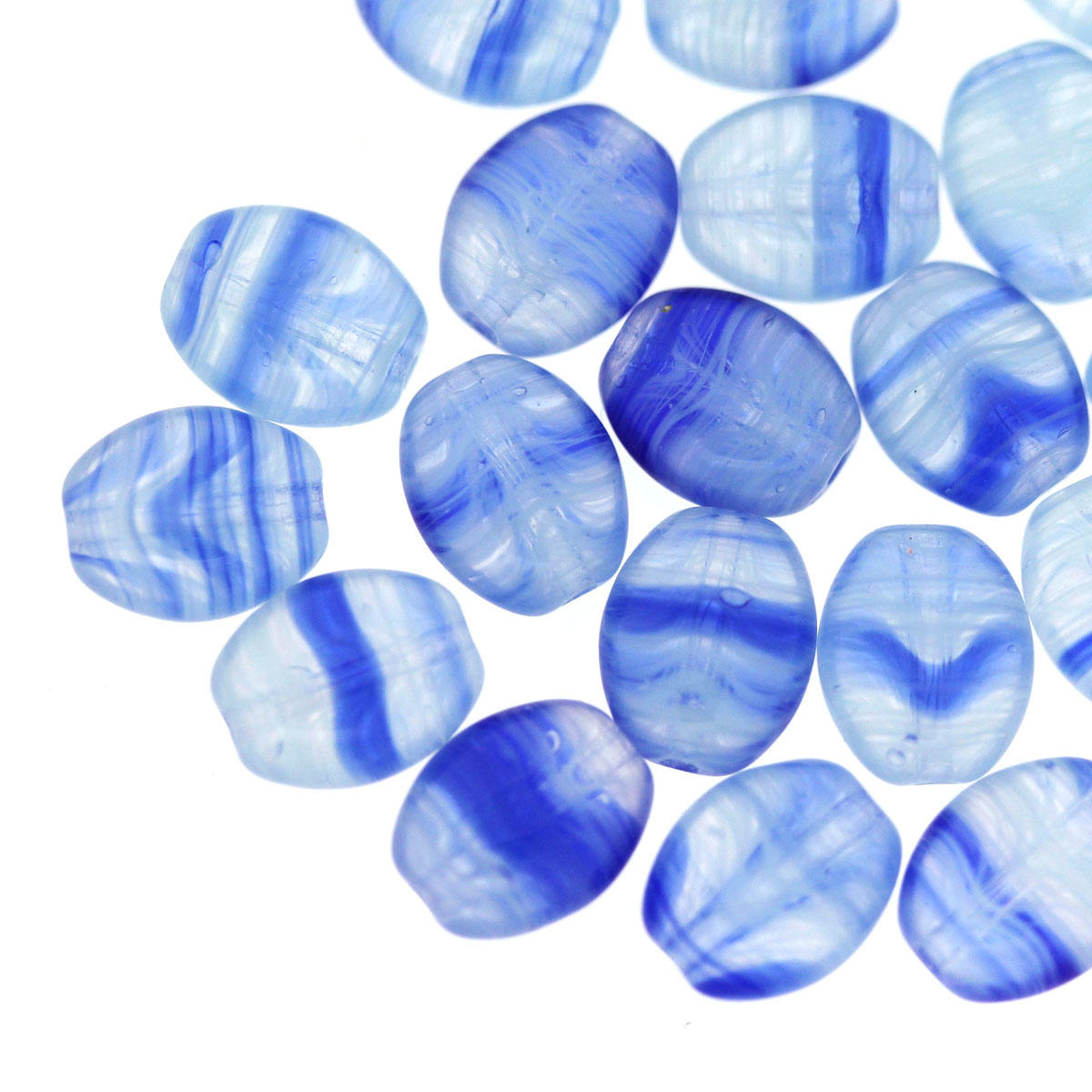 Hurricane Blue Czech Glass Oval Beads