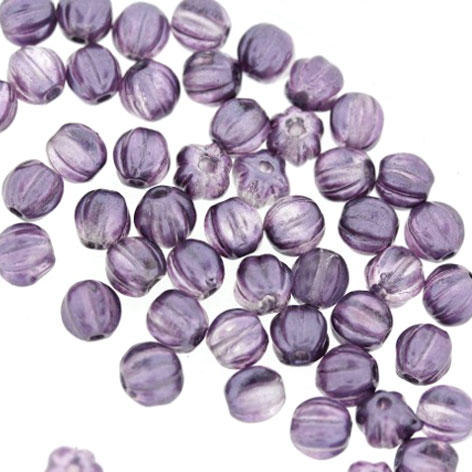 Lilac Satin Lavender 5mm Glass Melon Beads