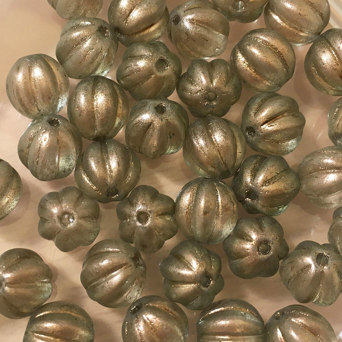 Linen Halo Czech Glass 8mm Melon Beads