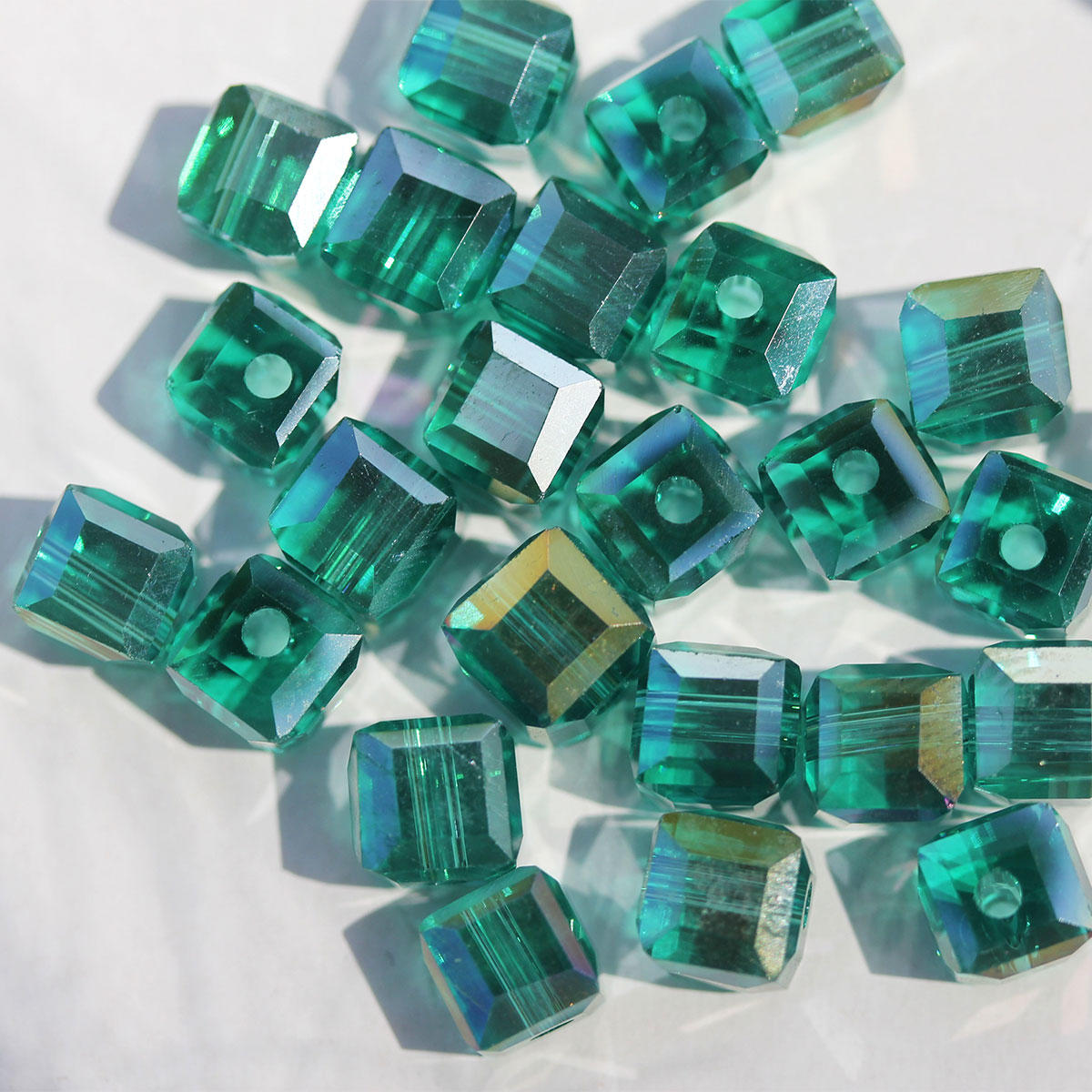 Sea Green Electroplated 6mm Glass Cube Beads