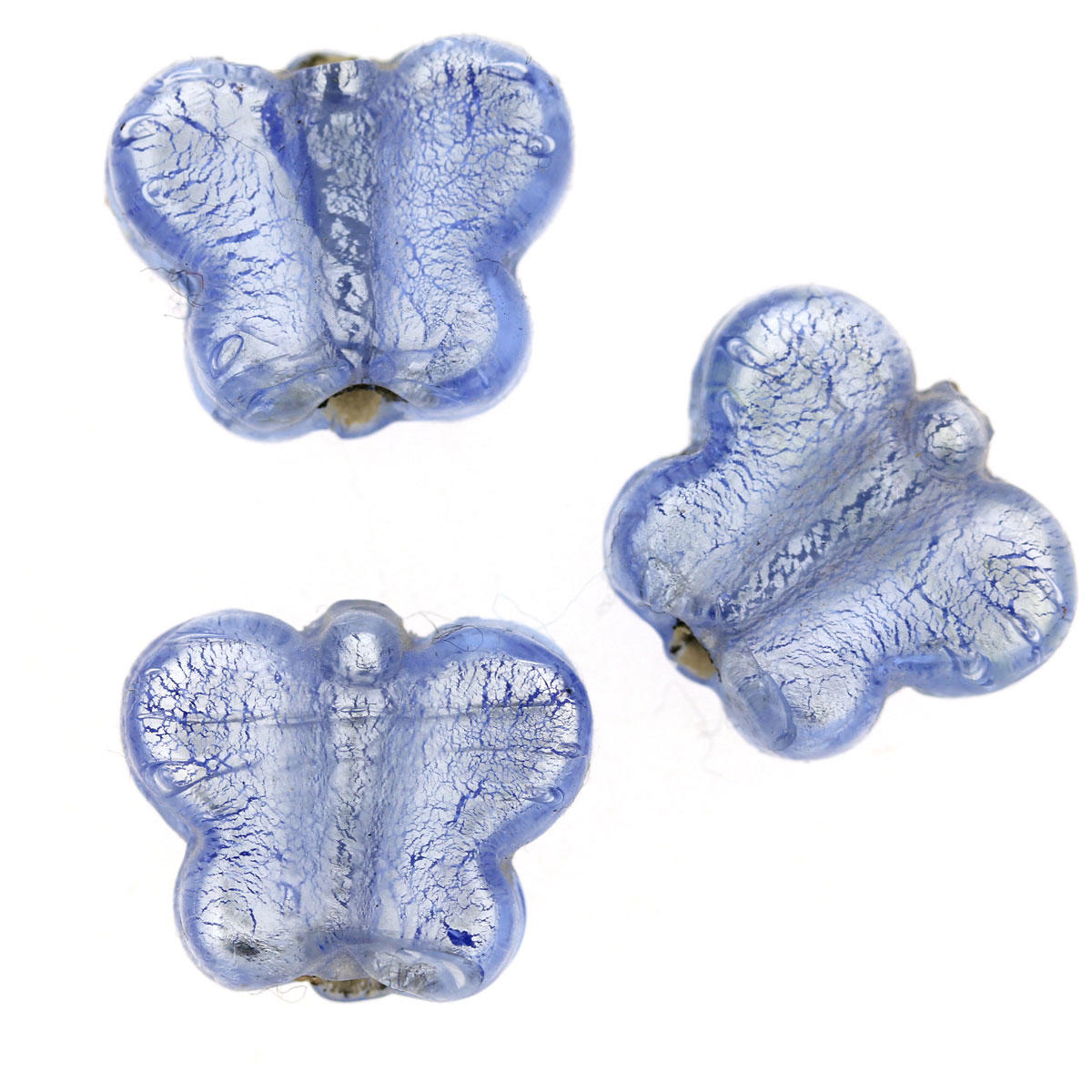 Blue Silver Foil Glass Butterfly Bead