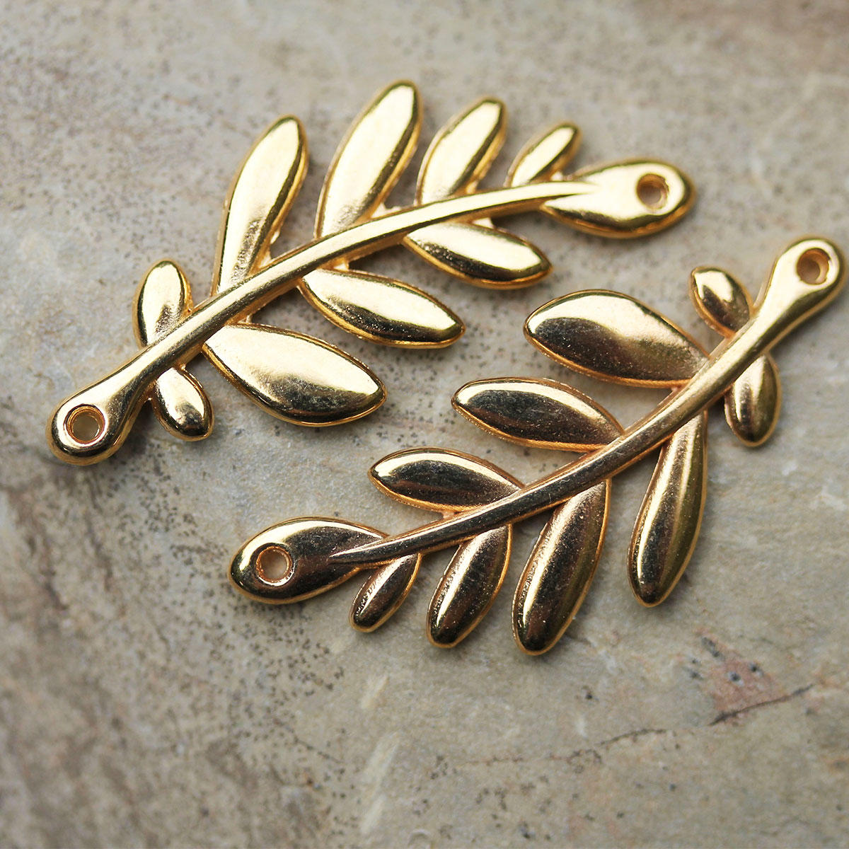 Gold Olive Branch Connector Bead