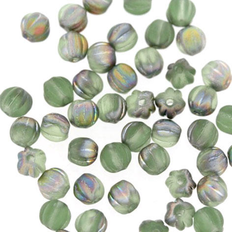 Peridot Vitral 5mm Glass Melon Beads