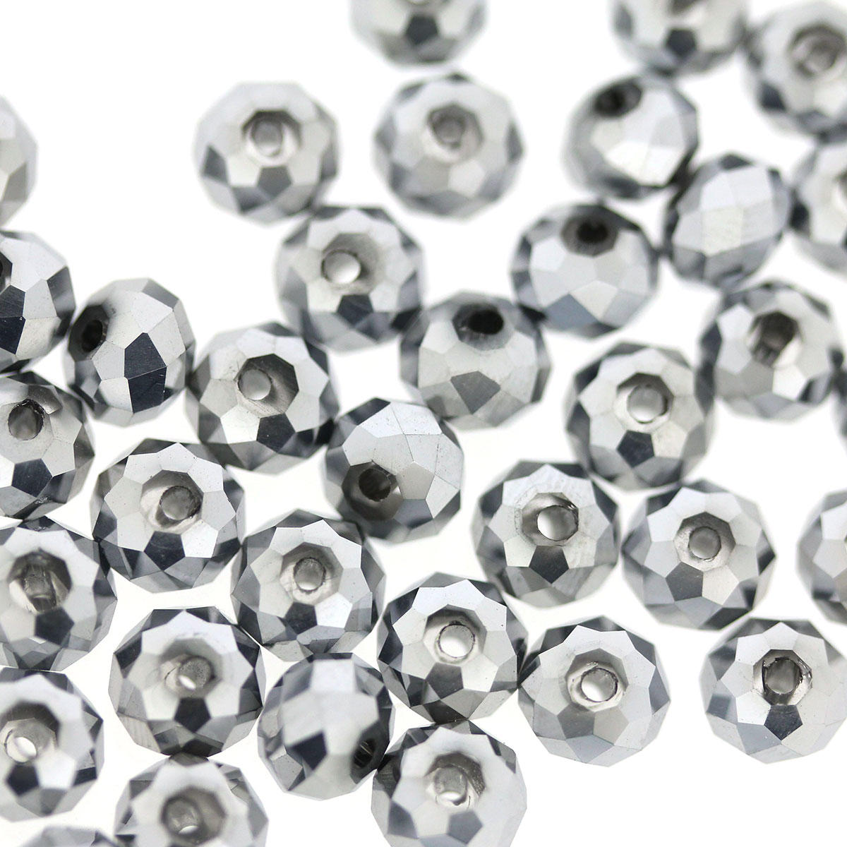 Platinum Electroplated Glass 6/4mm Cushion Beads