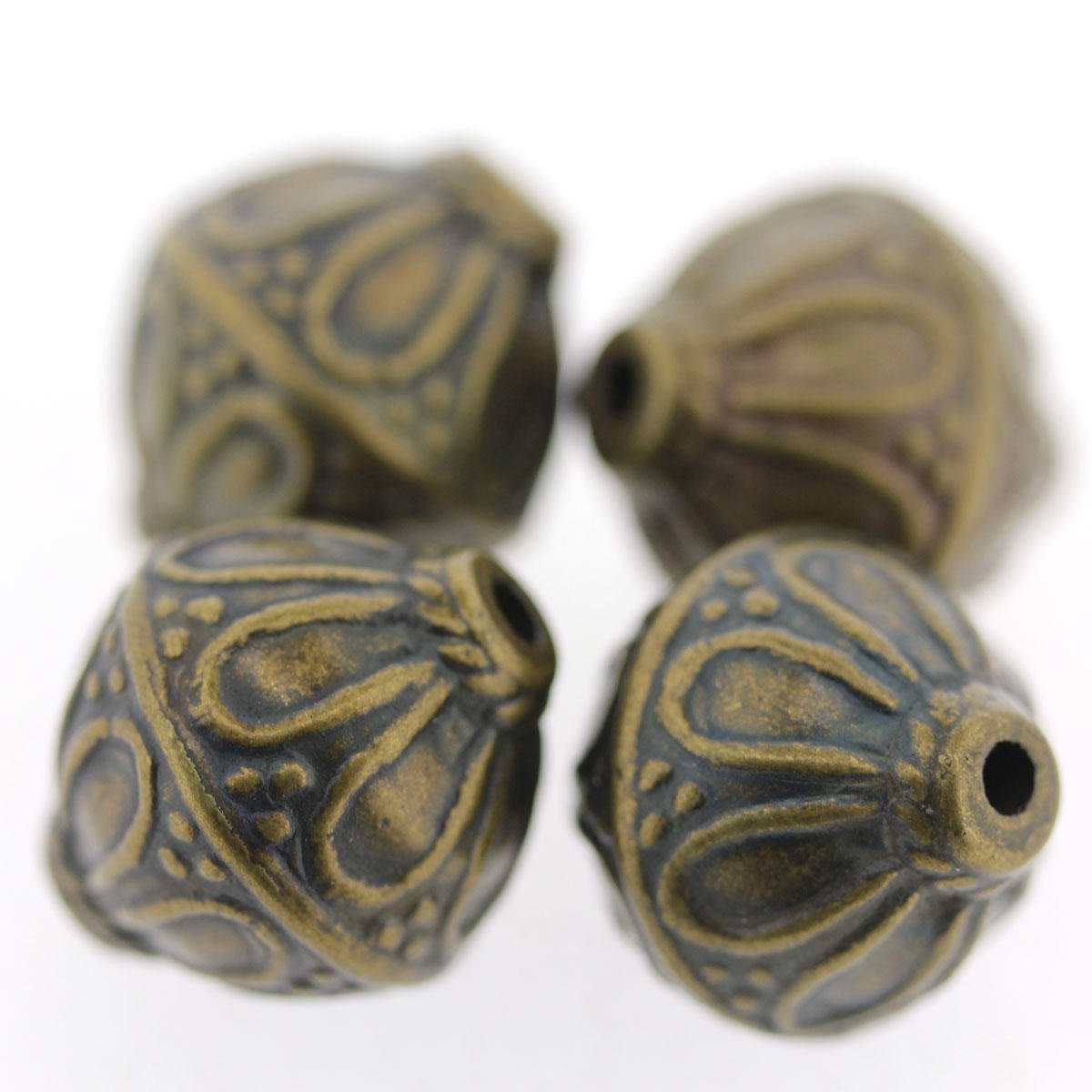 Antique Gold Patterned Bicone Bead