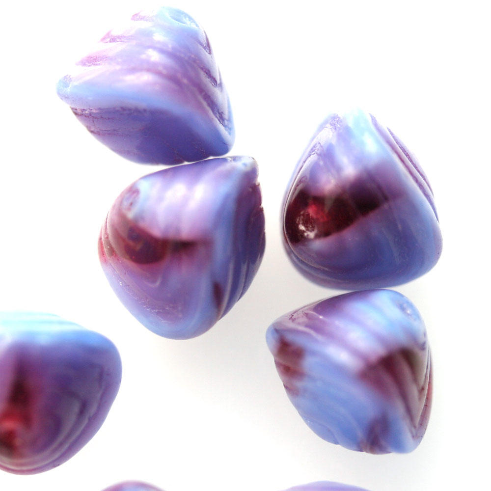 Mauve and Blue Shell Shaped Glass Beads