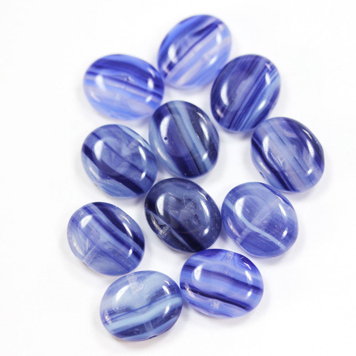 Seaspray Blue Oval Glass Beads