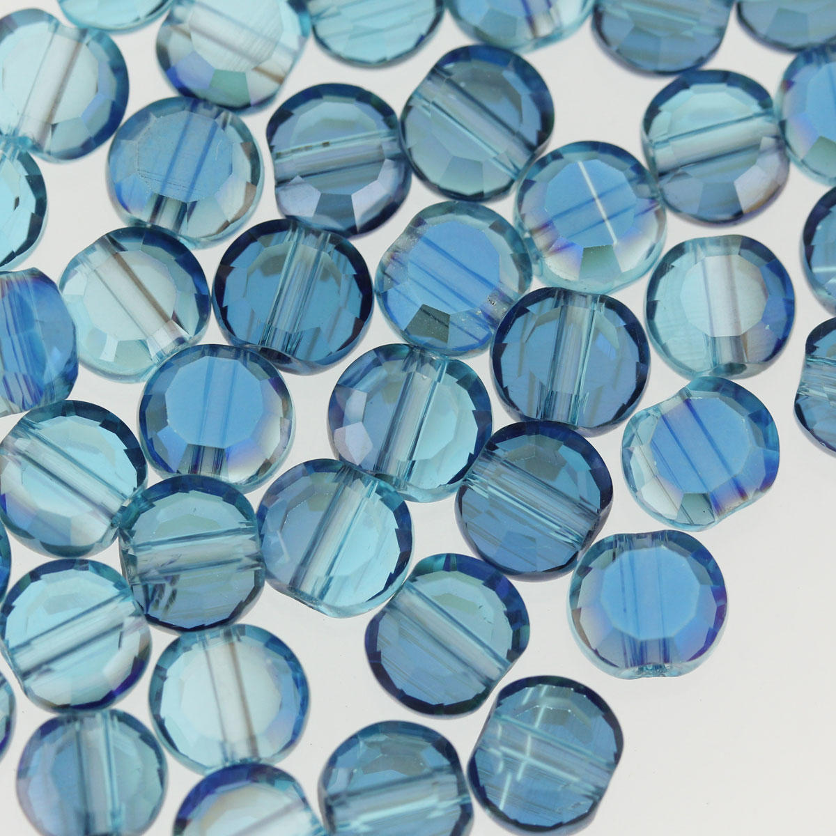 Sea Blue Small Flat Electroplated Glass Beads