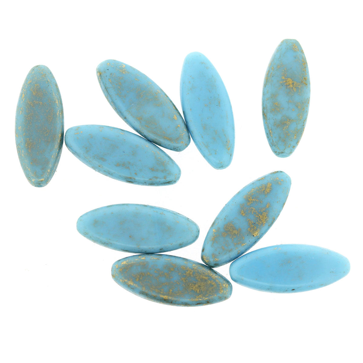 Turquoise With Gold Boat Shaped Glass Beads