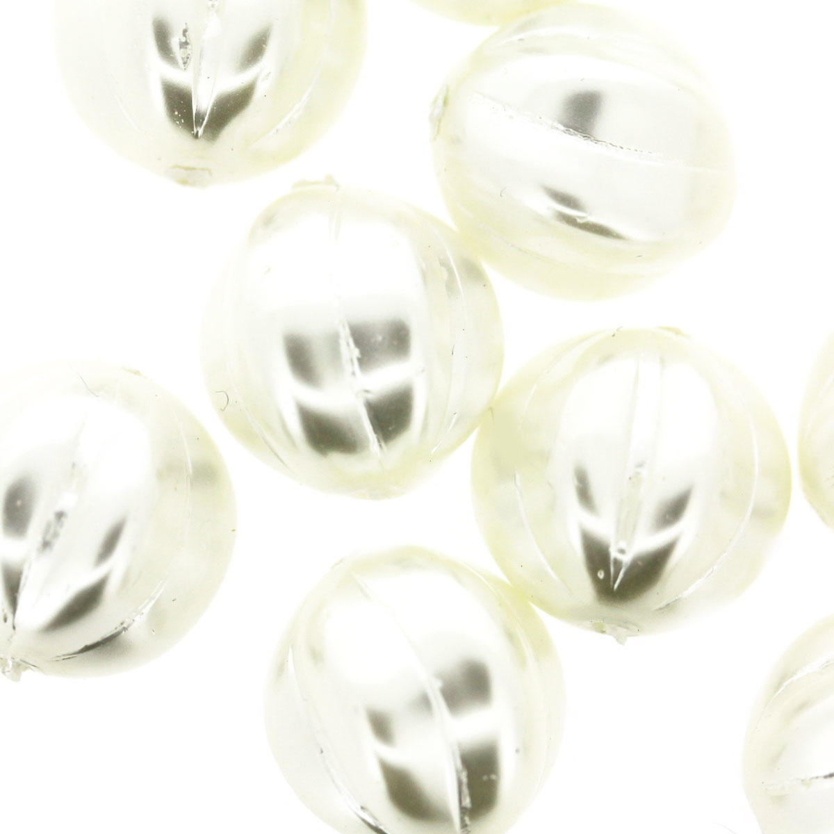 Lily White Glass Pearl-Coated Melon Beads